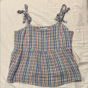 Old Navy Blue Multicolor Plaid Camisole with Tie Straps